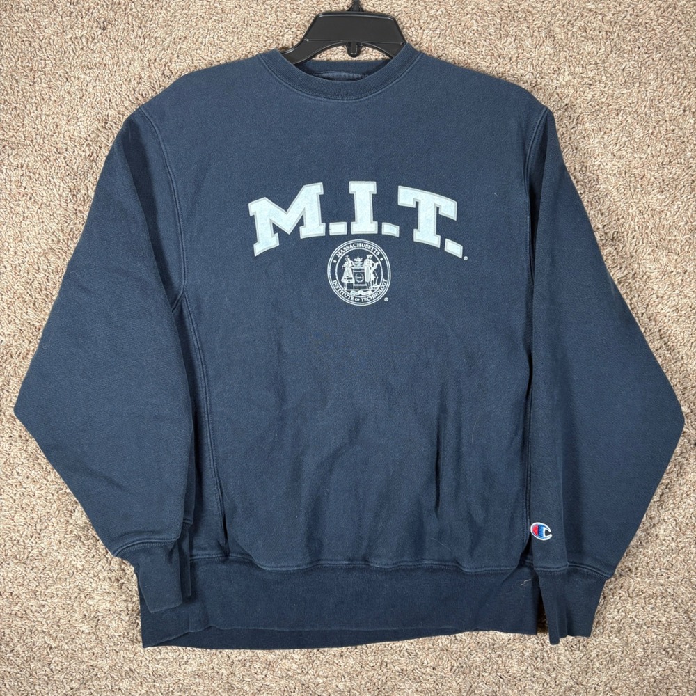 Champion Reverse Weave MIT Sweatshirt Mens Small Navy Blue Crewneck Pullover